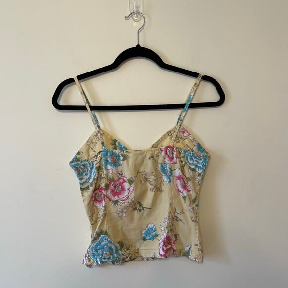 Vintage M tank top corset cottagecore boho floral fairycore light summer yellow - Picture 5 of 7